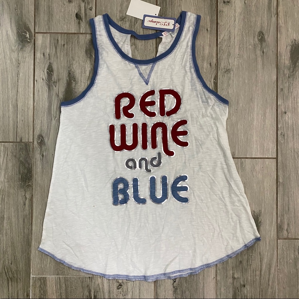 PJ Salvation Pajama Tank Top - Red Wine & Blue - Picture 3 of 5